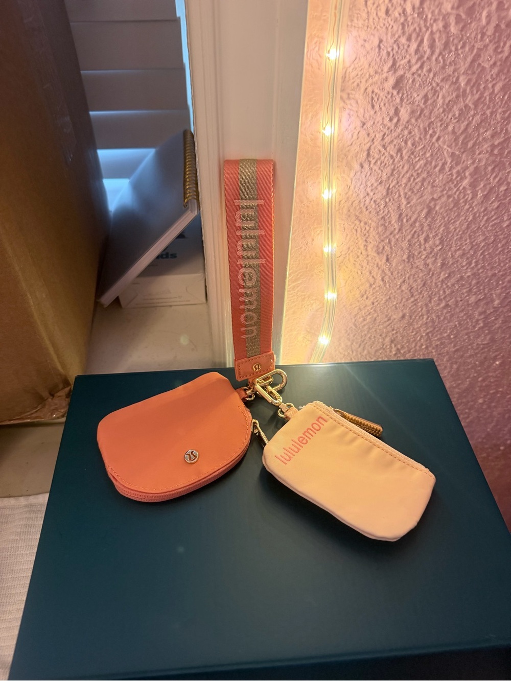 lululemon athletica Coral Pink Key Pouch Set with Wrist Strap